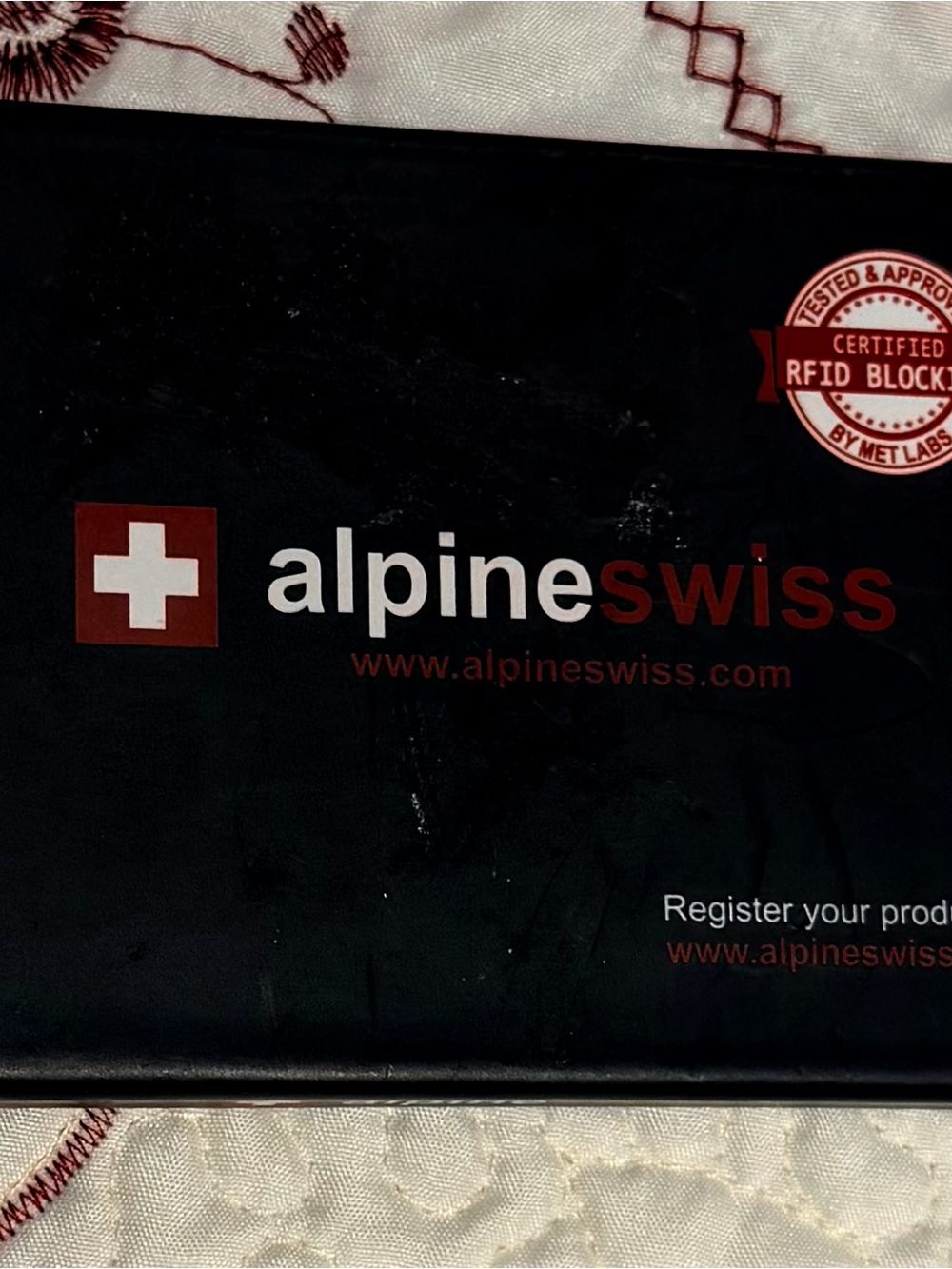 Alpine Swiss Bi-fold Black Wallet with Red Logo